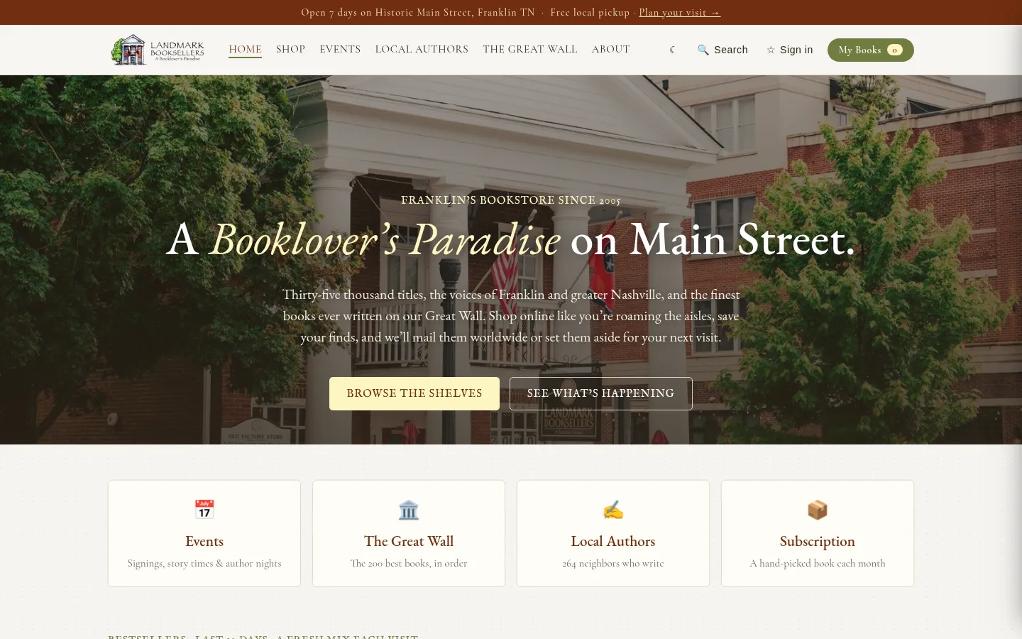 Landmark Booksellers website home page